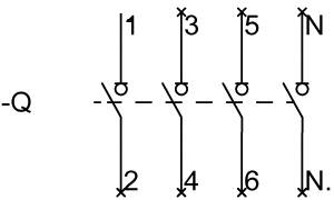 'Circuit diagram shows numbered vertical lines: 1, 3, 5, N and 2, 4, 6. Lines are connected to conductors marked by circles.'