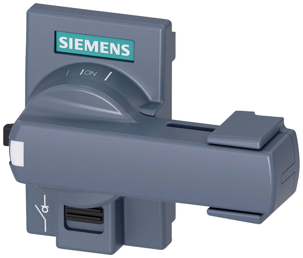 A grey Siemens switch in the 'ON' position. Suitable for controlling electrical circuits.