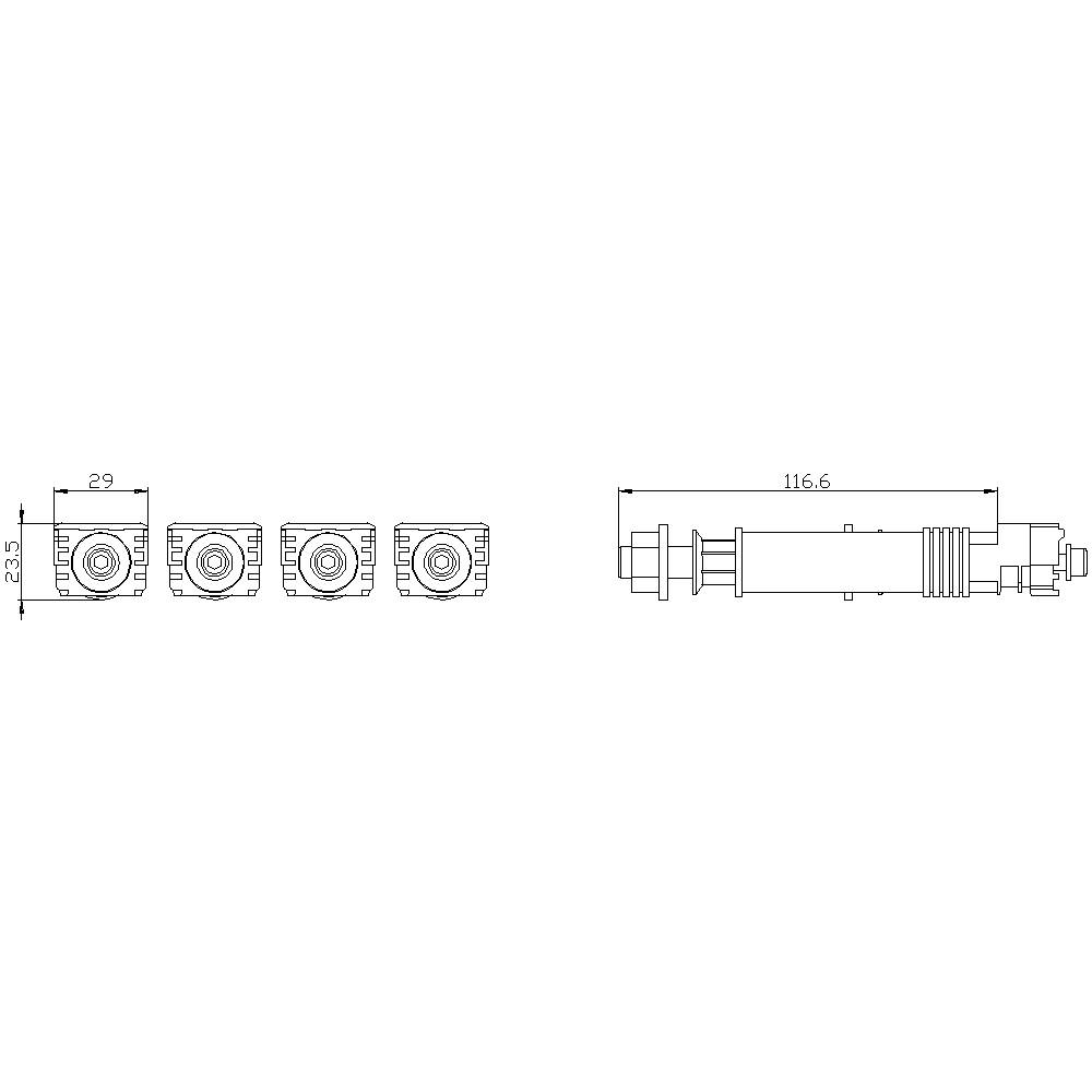 Technical drawing shows the front and side view of a mechanical component. Dimensions: width 29 mm, length 116.6 mm.