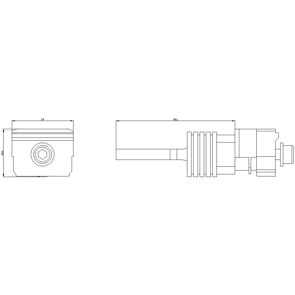 Technical drawing of a mechanical component with dimensions and cross-sectional view, showing a detailed view of a cylinder head.