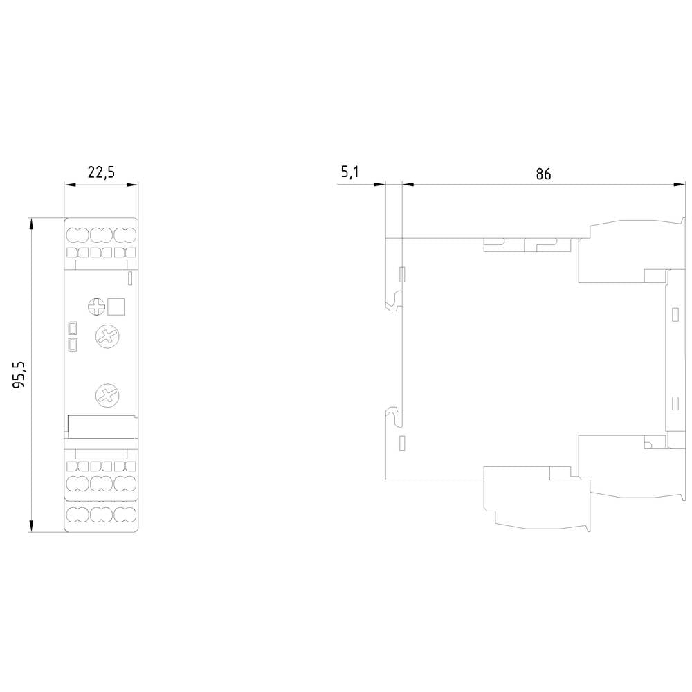 Technical drawing of a rectangular device with the following dimensions: 95.5 mm high, 22.5 mm wide, and 86 mm deep.