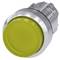 A round, yellow push button with a silver frame, commonly used for industrial controls or electronic devices.