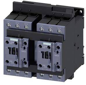 An electrical switching device with multiple blue and black terminals and a manufacturer's logo, likely used for controlling electrical circuits.