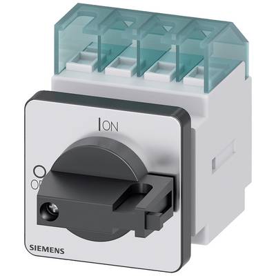 'Siemens' switch in a square shape with a rotary knob, positions 'I' for On and 'O' for Off marked, with a transparent cover.