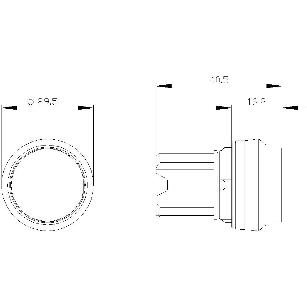 Drawing of a technical component with dimensions: diameter 29.5 mm, length 40.5 mm, section 16.2 mm. Side and front view.