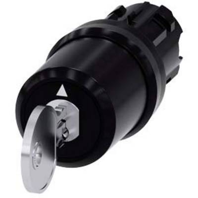 Black round key switch with inserted silver key. The switch is in an Off position.
