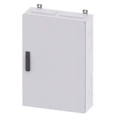 A grey, rectangular enclosure with a black handle strip on the left side.