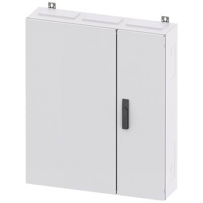 White metal box with two doors and a black handle, likely a wall-mounted enclosure for storing electronic components.