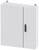 White metal box with two doors and a black handle, likely a wall-mounted enclosure for storing electronic components.