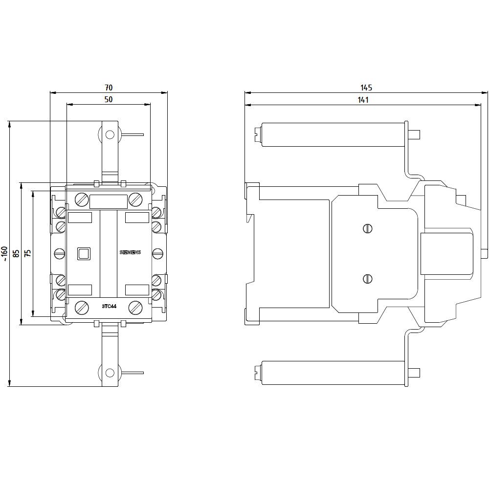 Technical drawing of a mechanical component with dimensional specifications in millimetres. Representation of front and side views.