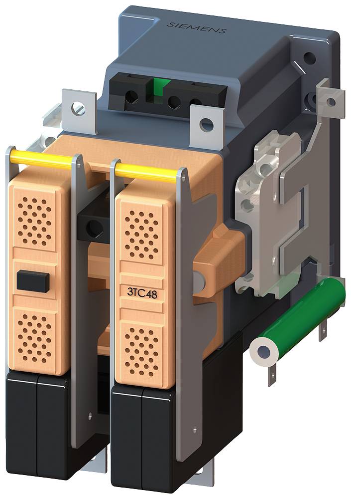 Industrial electromagnetic relay with orange components and grey housing, used in electrical circuits.