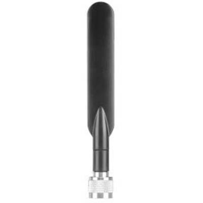 A cylindrical, black antenna with a metallic connector at its lower end, potentially for use in communication devices.