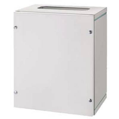 A square, white rubbish bin with a rectangular opening at the top. The bin has four visible screws at the corners.