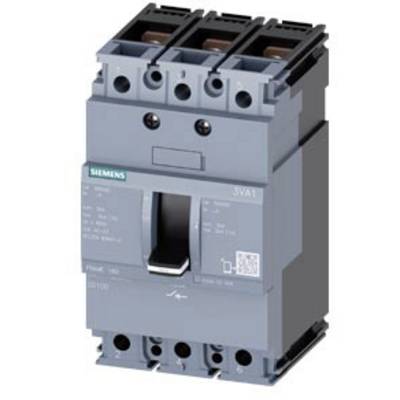Grey three-pole performance circuit breaker with blue brand labelling. Front view shows switching lever and markings.