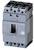 Grey three-pole performance circuit breaker with blue brand labelling. Front view shows switching lever and markings.