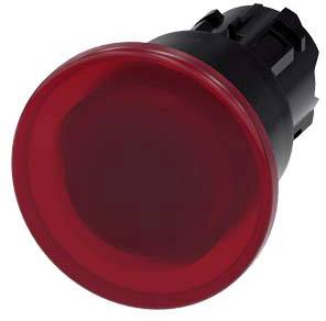 Red round button on a black casing, commonly used as an emergency stop switch in machinery or electronic equipment.