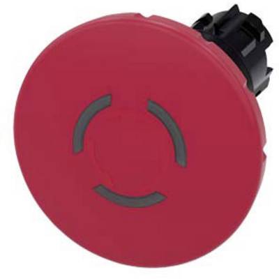 Red emergency stop switch with circular markings, used for rapid machine shutdown in emergency situations.