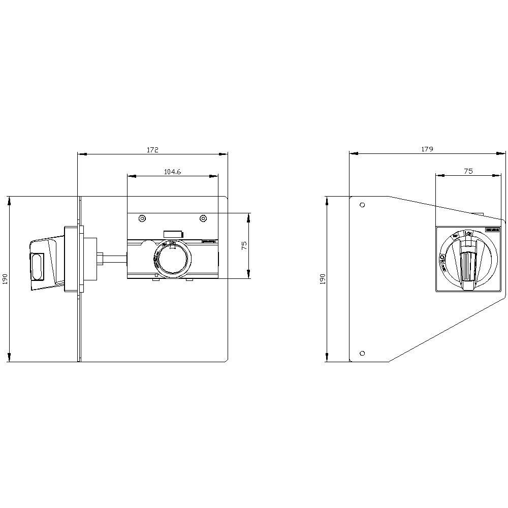 Technical drawing of a cylindrical object with dimensions: height 120 mm, width 172 mm, depth 179 mm, showing front and side views.