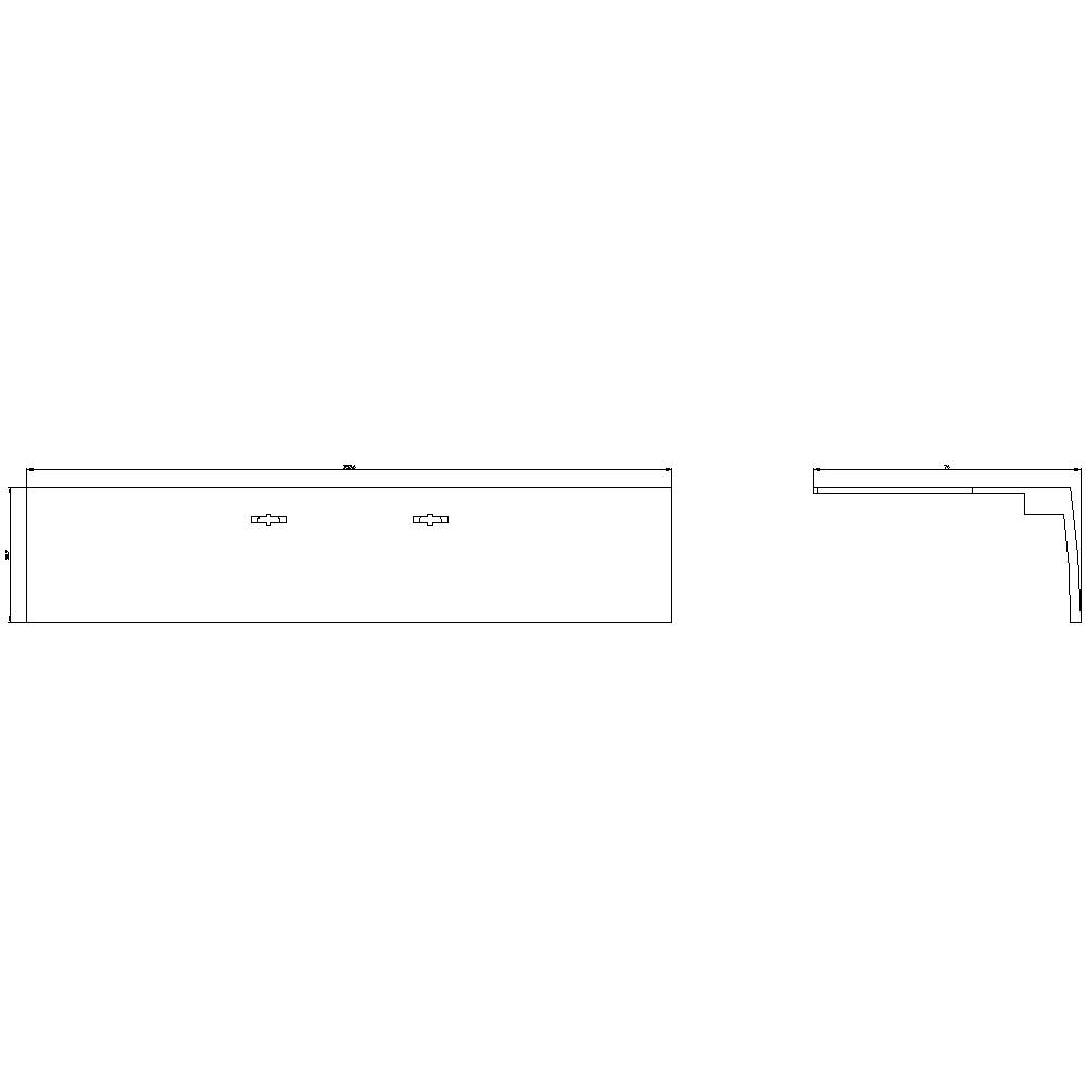 'Technical drawing of a rectangular component with dimensions and views of the front and side elevation.'