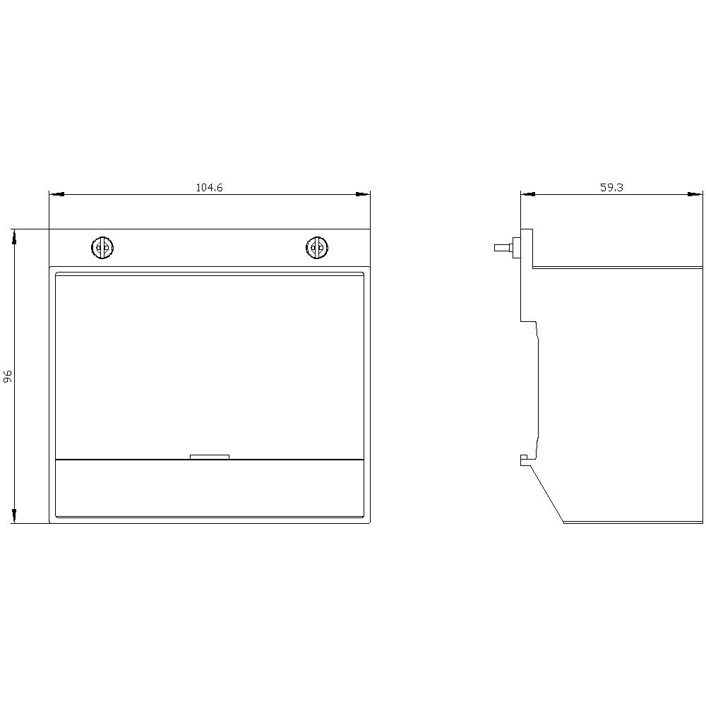 Technical drawing of a rectangular object with dimensions: 104.6 cm width, 95 cm height, and 59.3 cm depth.