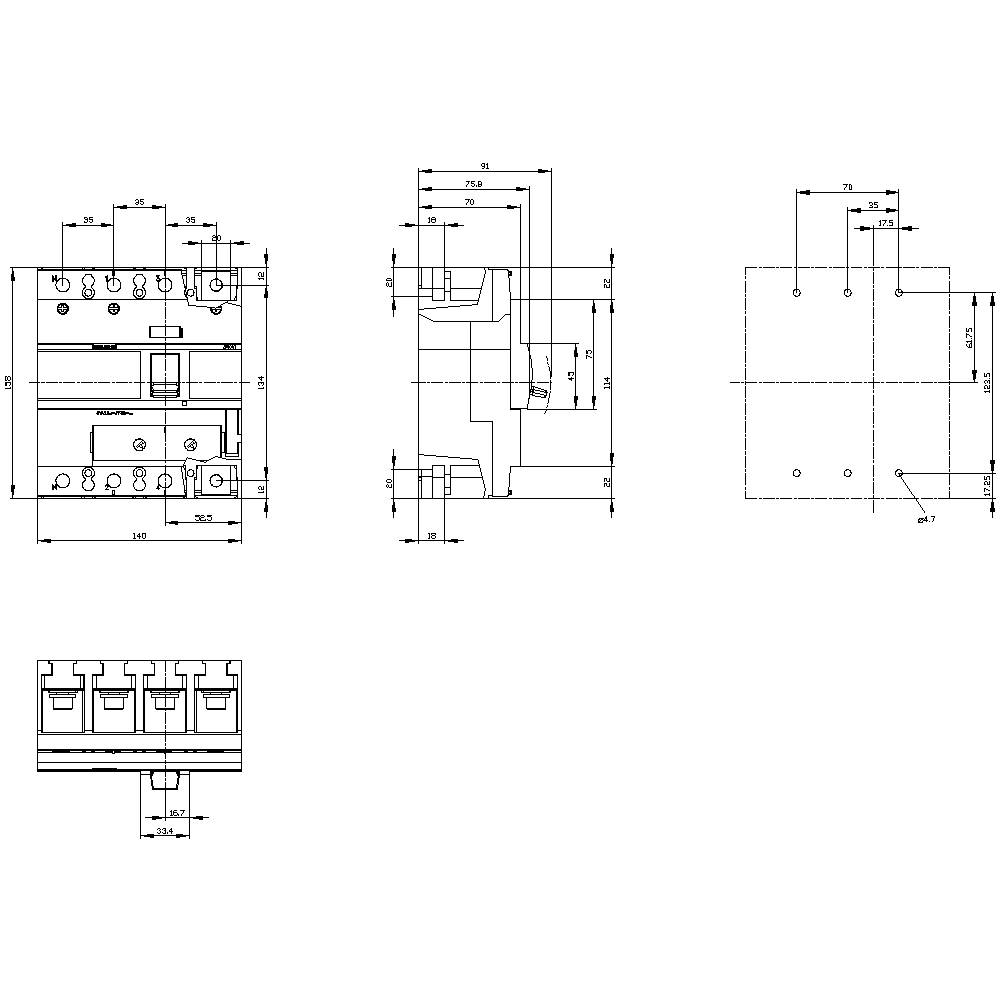 Technical drawing of an electrical switch with multiple perspectives and dimensions, showing mechanical details and measurements.