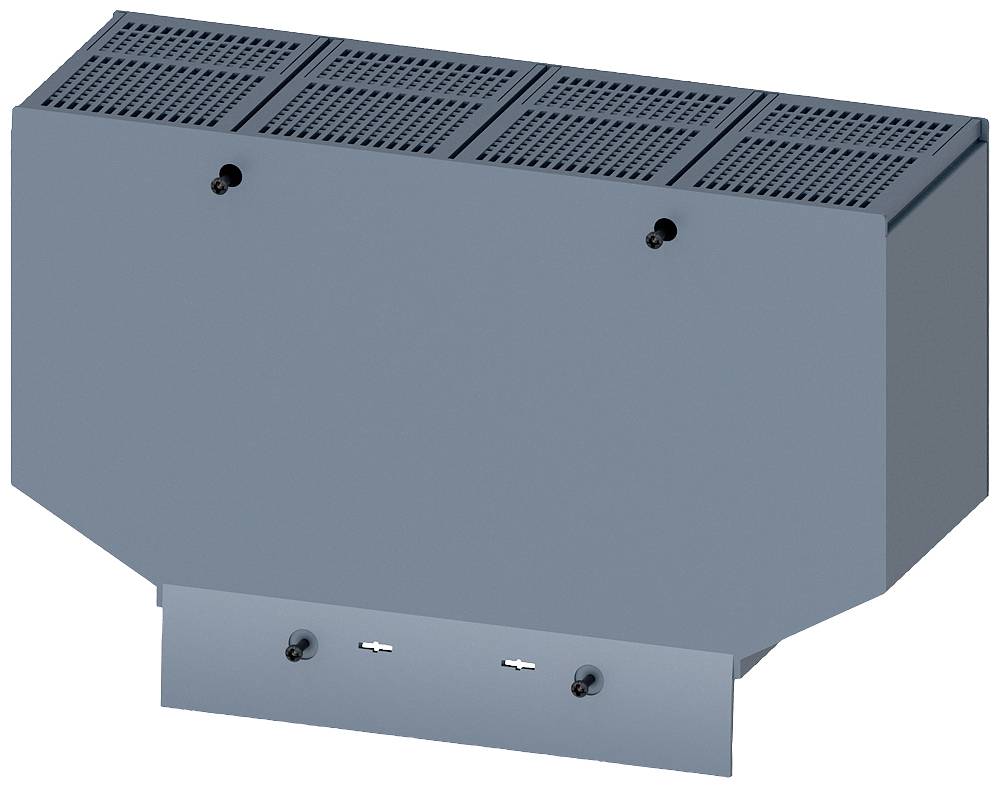 A rectangular, grey metal enclosure with multiple ventilation slots and two small mounting apertures on the front face.