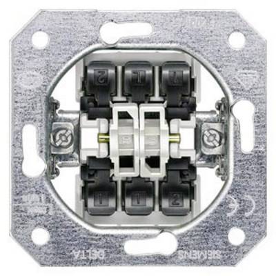 An electrical switch with multiple terminals and screws, mounted in a metal frame. Suitable for various wiring configurations in buildings.