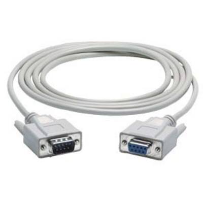 A grey serial cable with a 9-pin plug at both ends, commonly used for data transmission between devices.