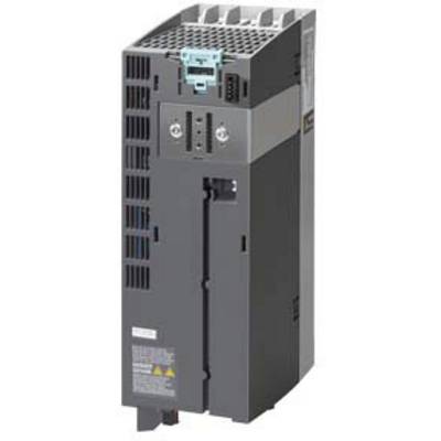 Industrial device in vertical orientation with ventilation slots and blue connection terminals. It is designed for use in technical environments.