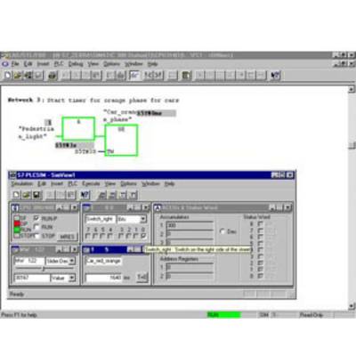 Screenshot of a computer program for controlling traffic lights. Shows a diagram of signal sequence with timer and logic fields.