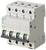 A three-pole circuit breaker with toggle switch in the 'off' position. The brand is Siemens, type MCB C16 for 400V.