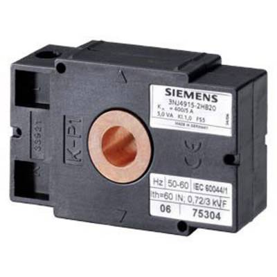 An electrical component with a copper connection, black casing and Siemens logo. Labels indicate technical specifications.