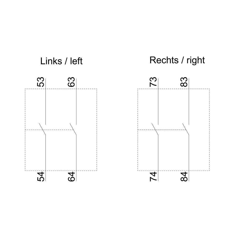 'Left' shows numbers 53, 54, 63, 64. 'Right' shows numbers 73, 74, 83, 84. Lines connect the numbers in each area.