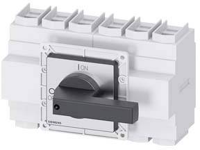 'Electrical switching switch in 'ON' position, with grey lever and Siemens logo.'