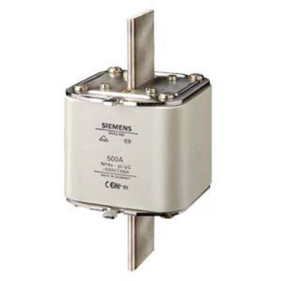 A white Siemens NH fuse insert with 500A, model number 3NE1, for electrical protection, suitable for industrial applications.