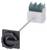 'Rotary switch with a black handle and grey base with green covers, suitable for industrial applications.'