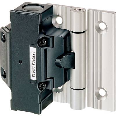 A metal hinge with an integrated safety switch. Ideal for industrial applications to secure movable safety guards.