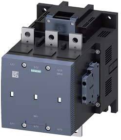 A Siemens electrical power switch used for industrial applications, with connection points and a blue front panel.