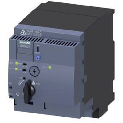A black industrial control cabinet component with a Siemens logo, labels, and switches, used for controlling electrical systems.