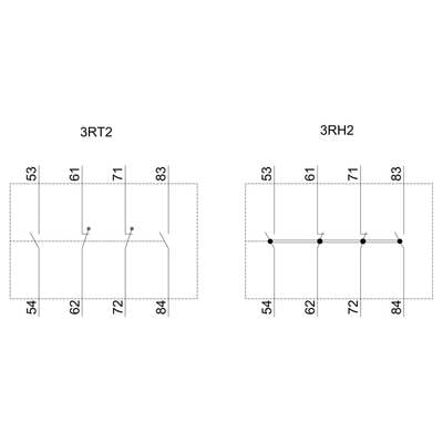 Diagram shows two circuit diagrams: '3RT2' and '3RH2'. Both contain numbered terminals and lines representing connections.