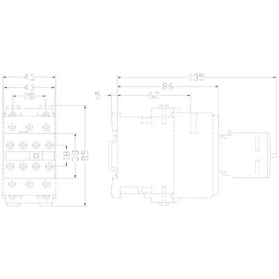 Technical drawing of an electrical component with dimensional specifications: left side view, right front view. Dimensions in millimetres.