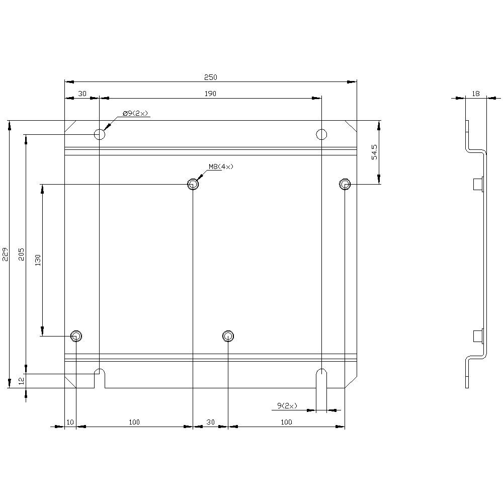Technical drawing of a metal lid with dimensions: width 250 mm, height 240 mm, with multiple mounting holes.