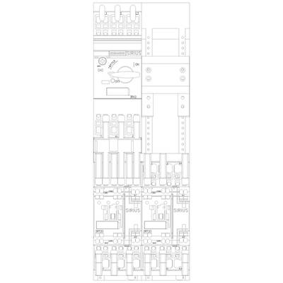 Technical drawing of an electrical distribution box showing fuses and switches, represented in a schematic diagram.