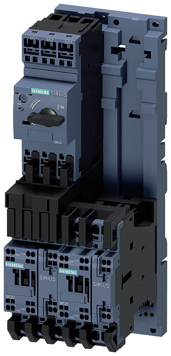 Three-phase contactor with 'Siemens Sirius' labelling, suitable for industrial applications in electrical assemblies and control systems.