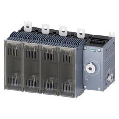Four electrical power switches in a row, with a Siemens logo on one of the switches, mounted on a mounting bracket.