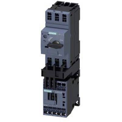 Electrical switchgear, consisting of a blue protective switch at the top and a black contactor at the bottom, with various connections.