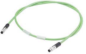 Green cable with plugs at both ends, suitable for electronic or industrial applications.