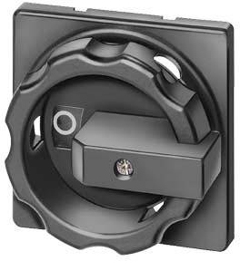 A black switch with a circular rotary mechanism mounted on a square plate. Function unknown.