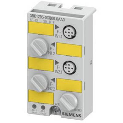 An electrical Siemens module with plug connections and yellow markings, suitable for industrial use.