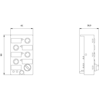 Technical drawing of an electronic control panel with dimensions 80 mm x 45 mm x 38.9 mm, showing buttons and switches.